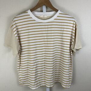 All:Row Mixed Stripe Cotton Short Sleeve Boxy Tee Womens L Large